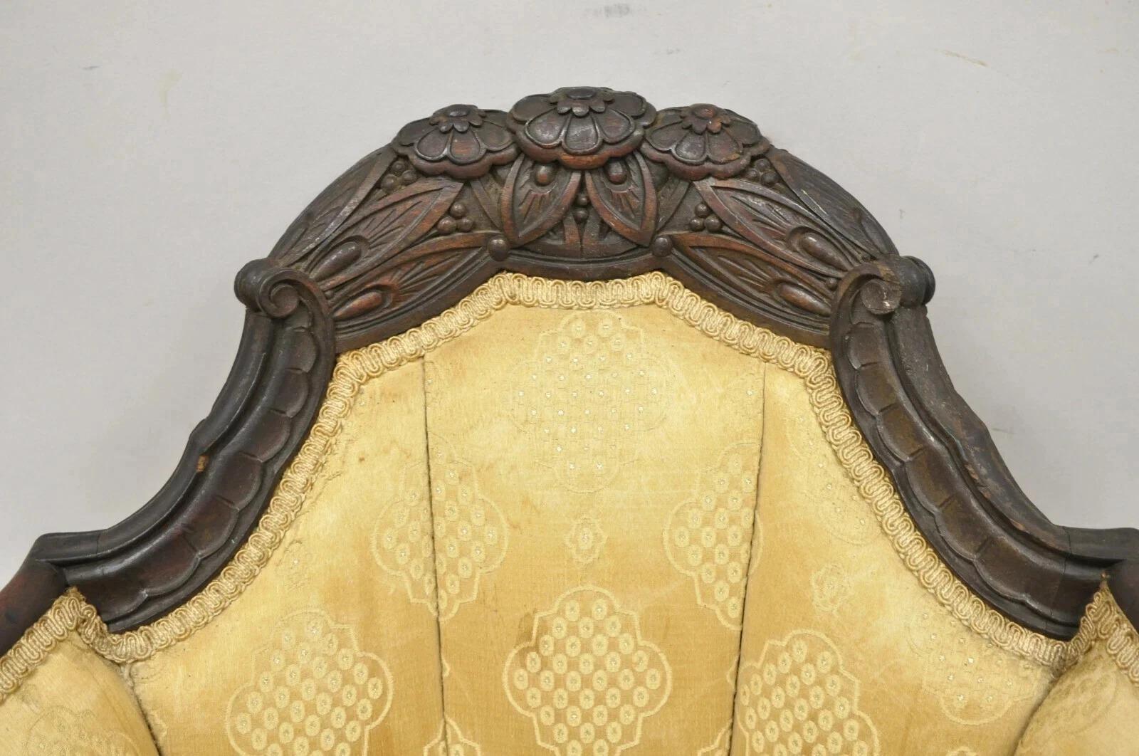 Antique French Art Deco geschnitzt Nussbaum Flügel Club Lounge Salon Sessel (Unbekannt) im Angebot