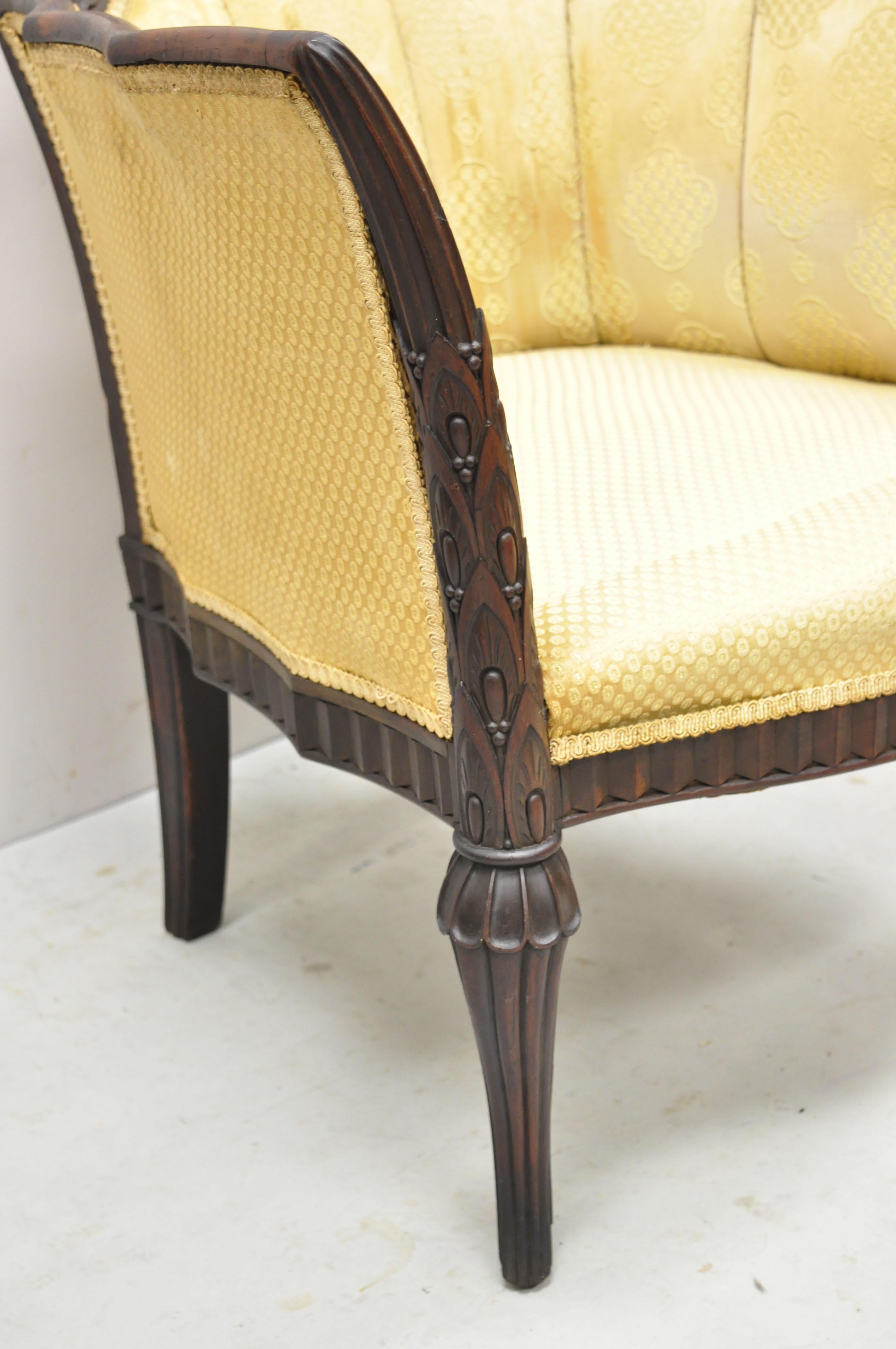 Antique French Art Deco Carved Walnut Wing Club Lounge Parlor Arm Chair For Sale 2