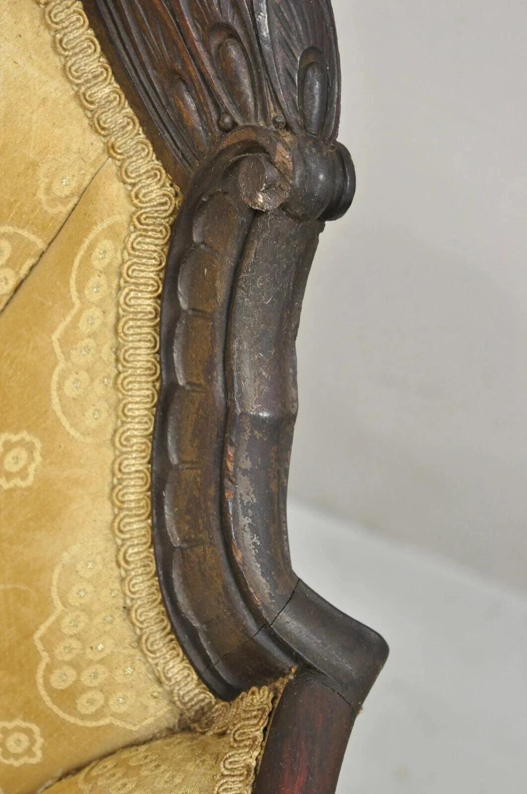 Antique French Art Deco geschnitzt Nussbaum Flügel Club Lounge Salon Sessel im Angebot 1