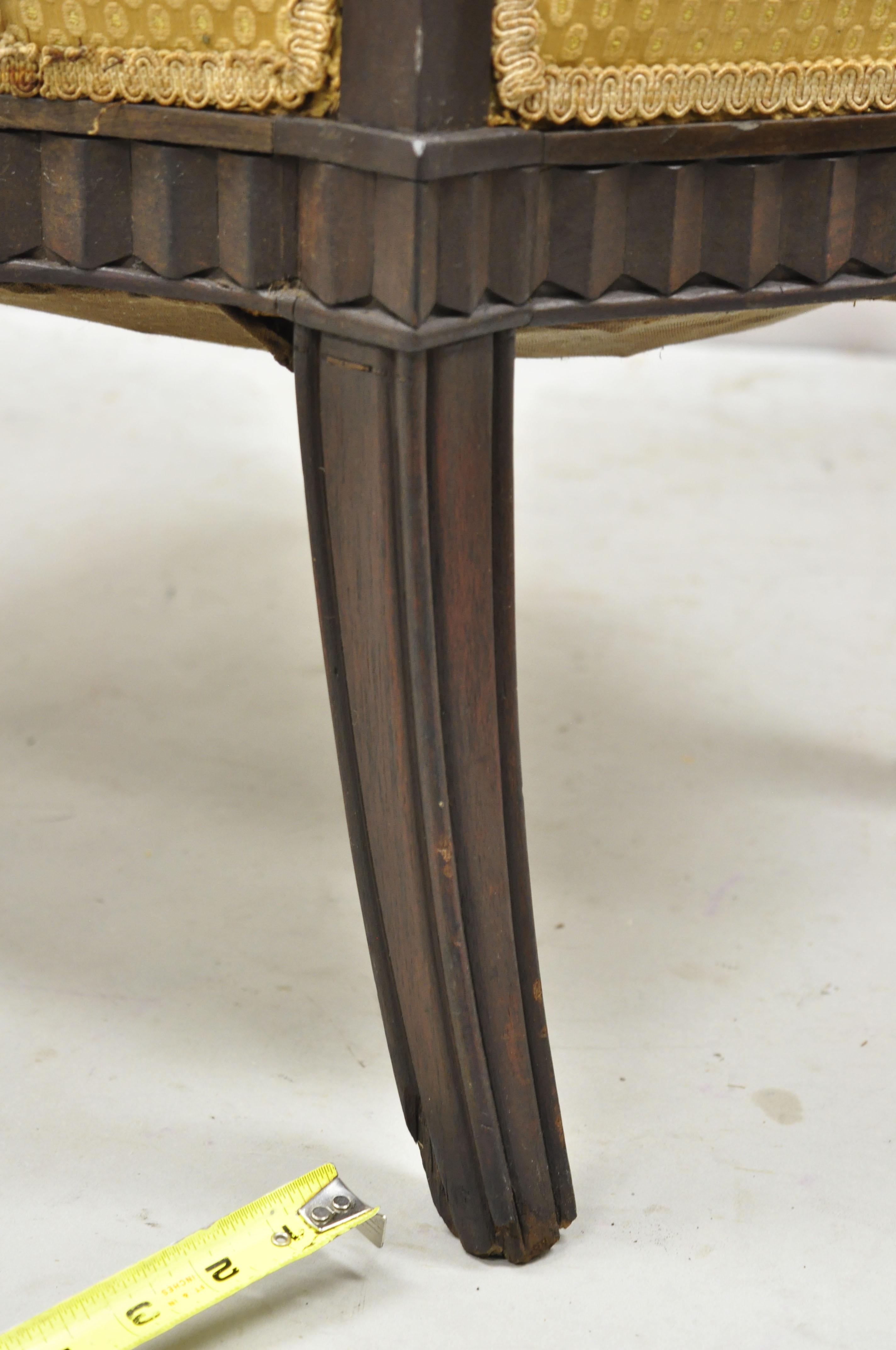 Antique French Art Deco Carved Walnut Wing Club Lounge Parlor Arm Chair For Sale 5
