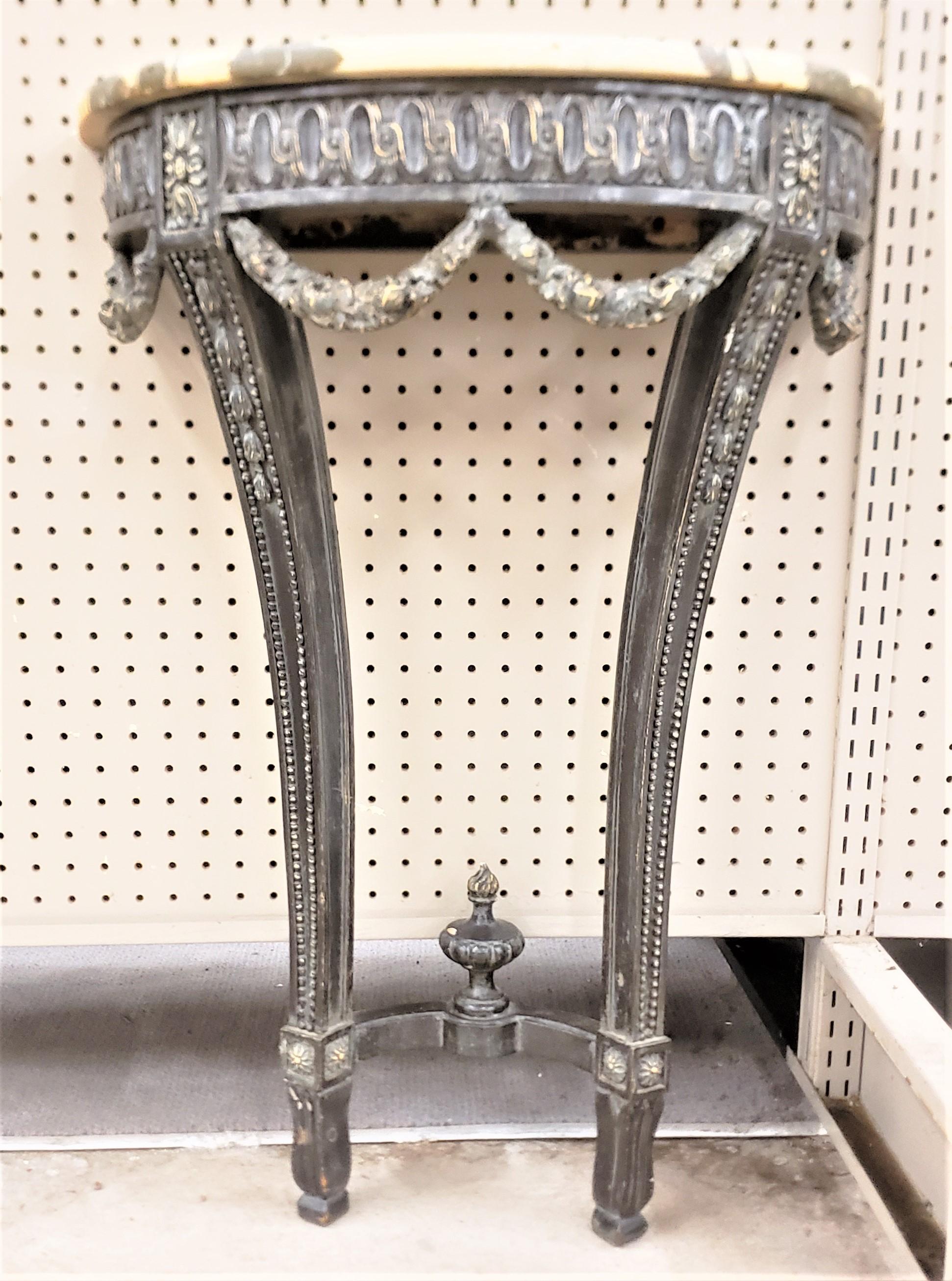 Glass Antique French Art Deco Carved Wood & Marble Console Table & Wall Mirror Set For Sale