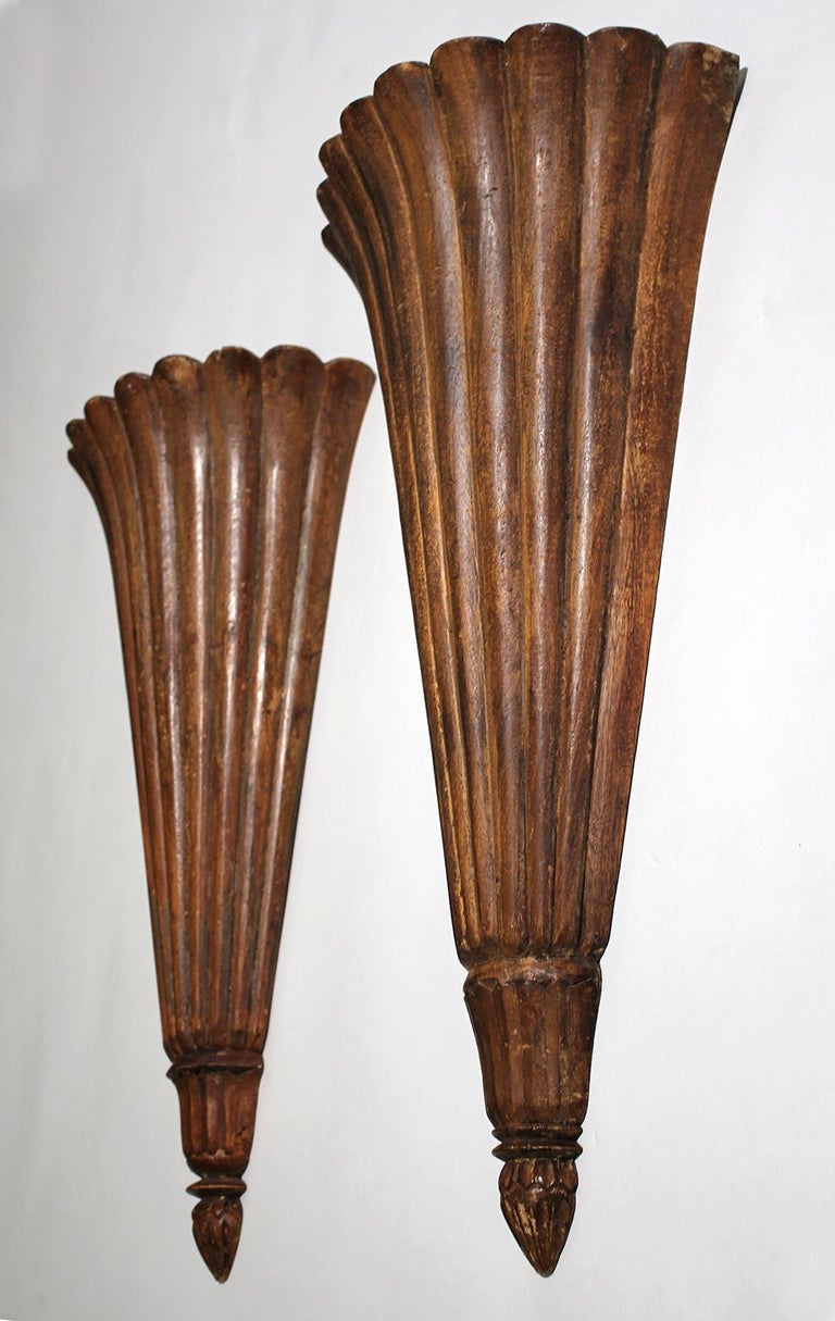 Antique French Art Deco Carved Wood Wall Shelves Sconces For Sale at