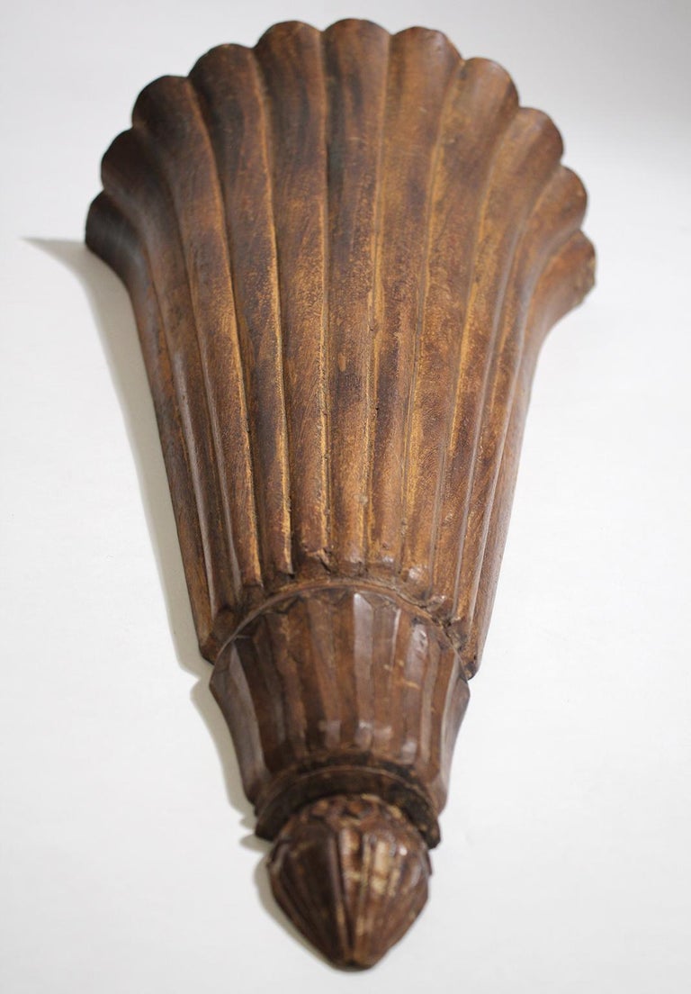 Antique French Art Deco Carved Wood Wall Shelves Sconces For Sale at