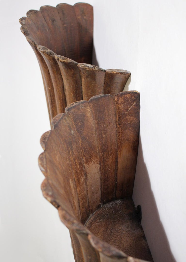 Antique French Art Deco Carved Wood Wall Shelves Sconces