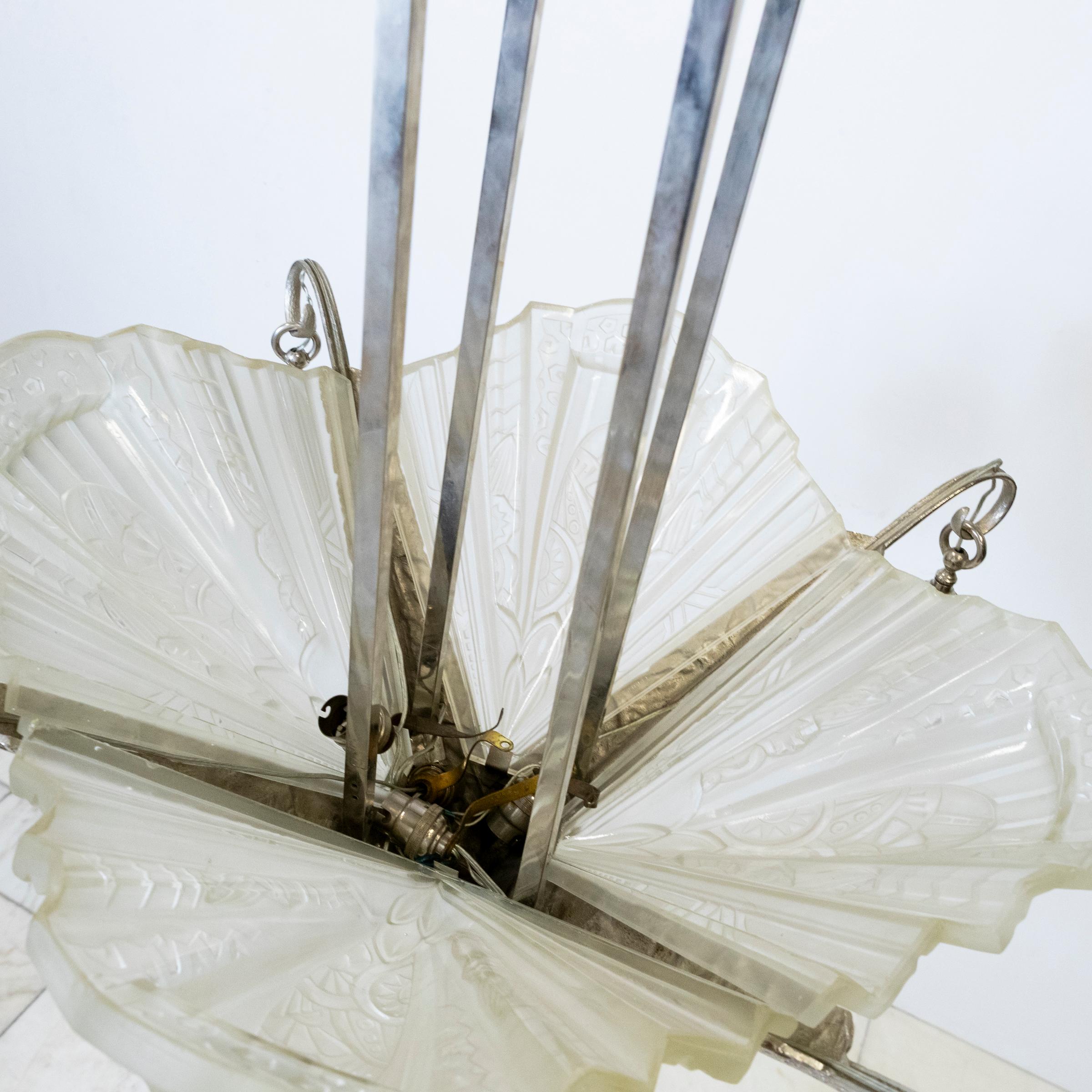Antico lampadario in vetro francese Art Deco Célestin Jamain  Frontisi in vendita 4