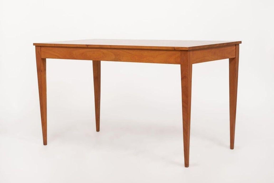 Mid-20th Century Antique French Art Deco Cherry Wood Writing Desk Table by Jacques Quinet For Sale