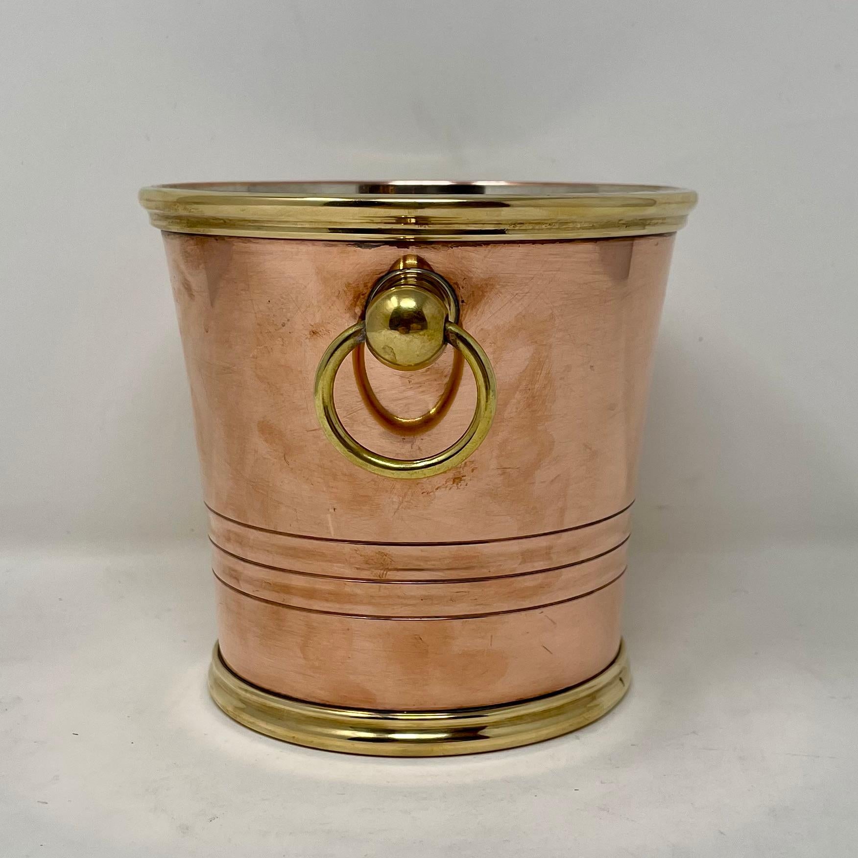 Antique French Art Deco copper & brass mini ice bucket, hallmarked 