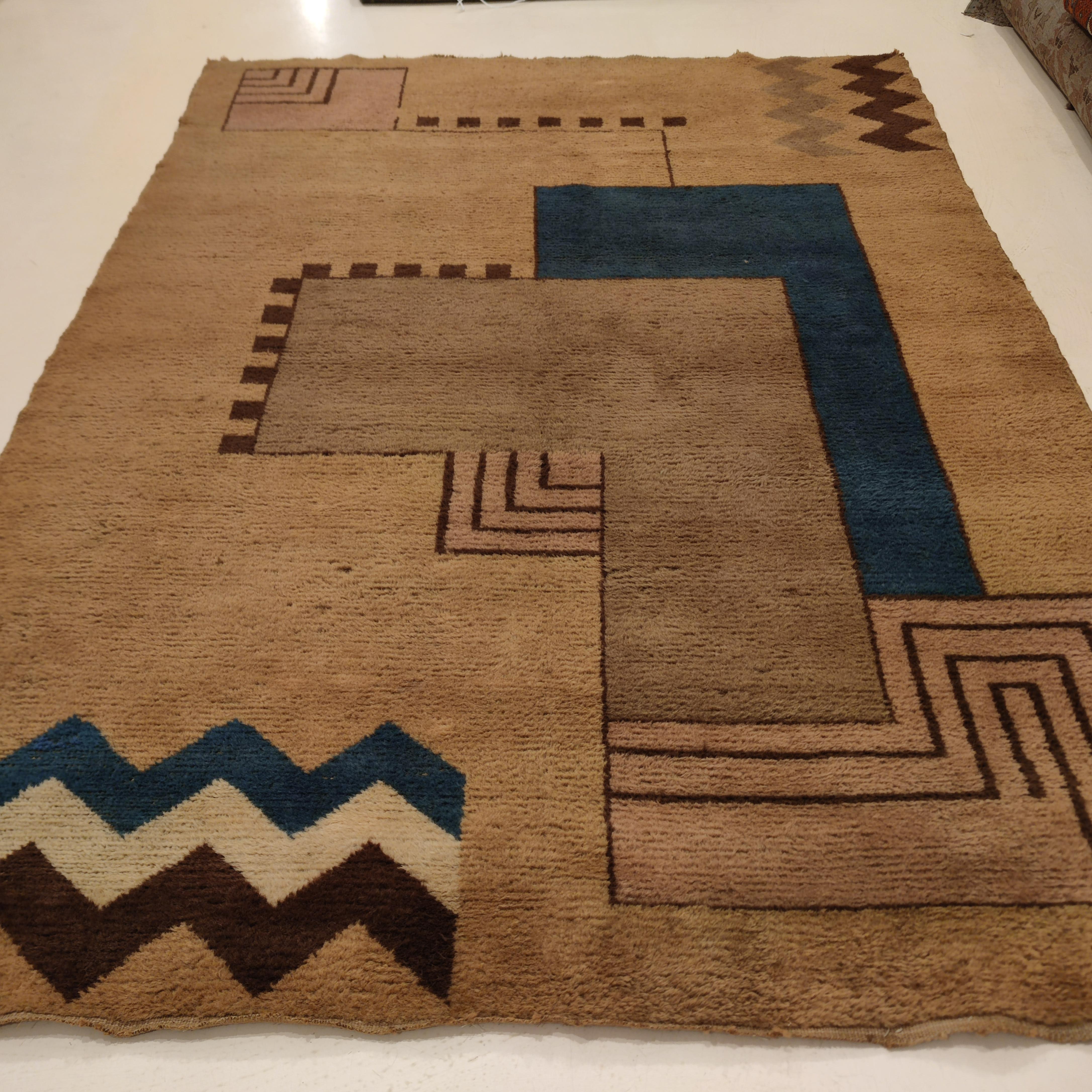 Antique French Art Deco Cubist Design Rug Attributed to Ivan da Silva Bruhns In Good Condition For Sale In Milan, IT