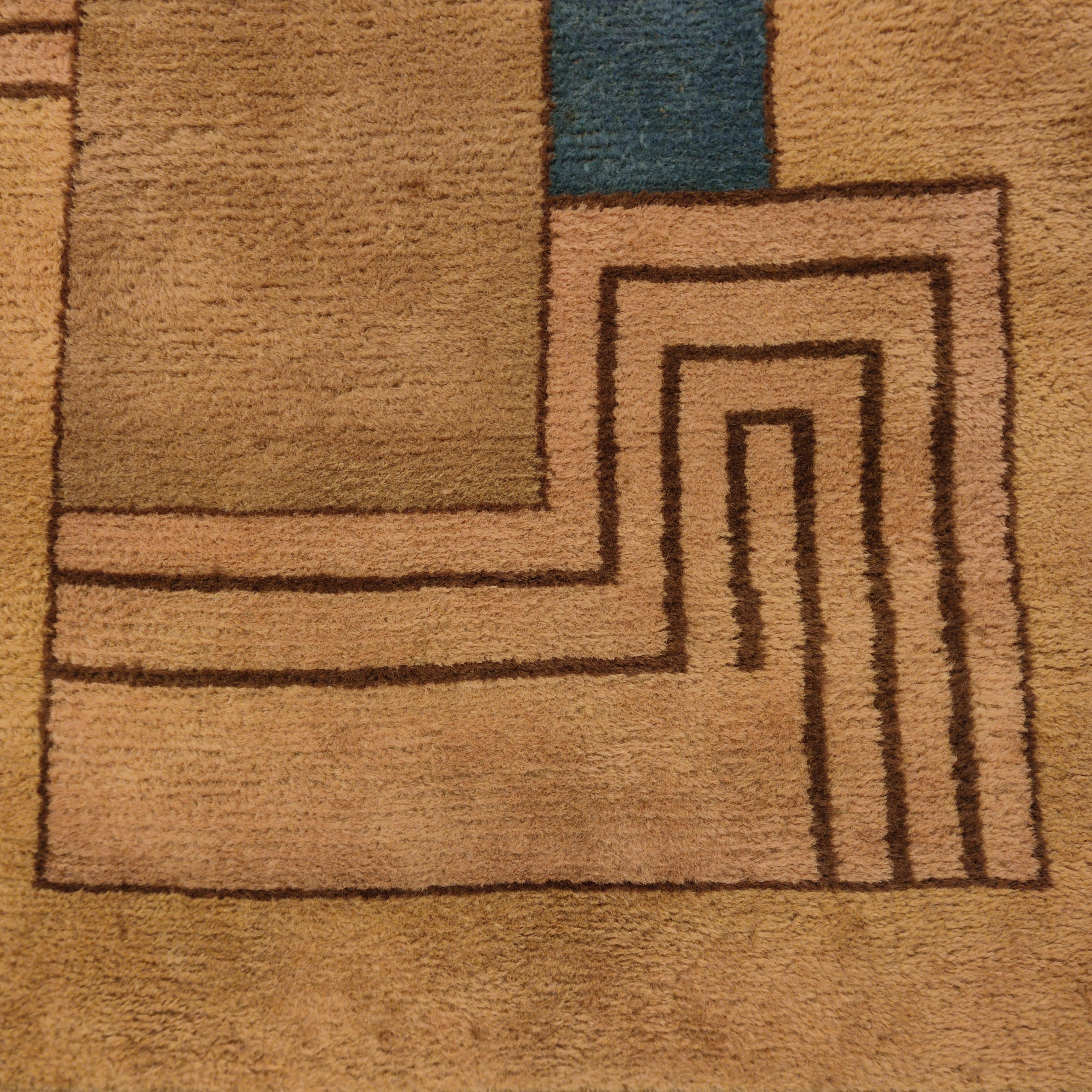 Early 20th Century Antique French Art Deco Cubist Design Rug Attributed to Ivan da Silva Bruhns For Sale