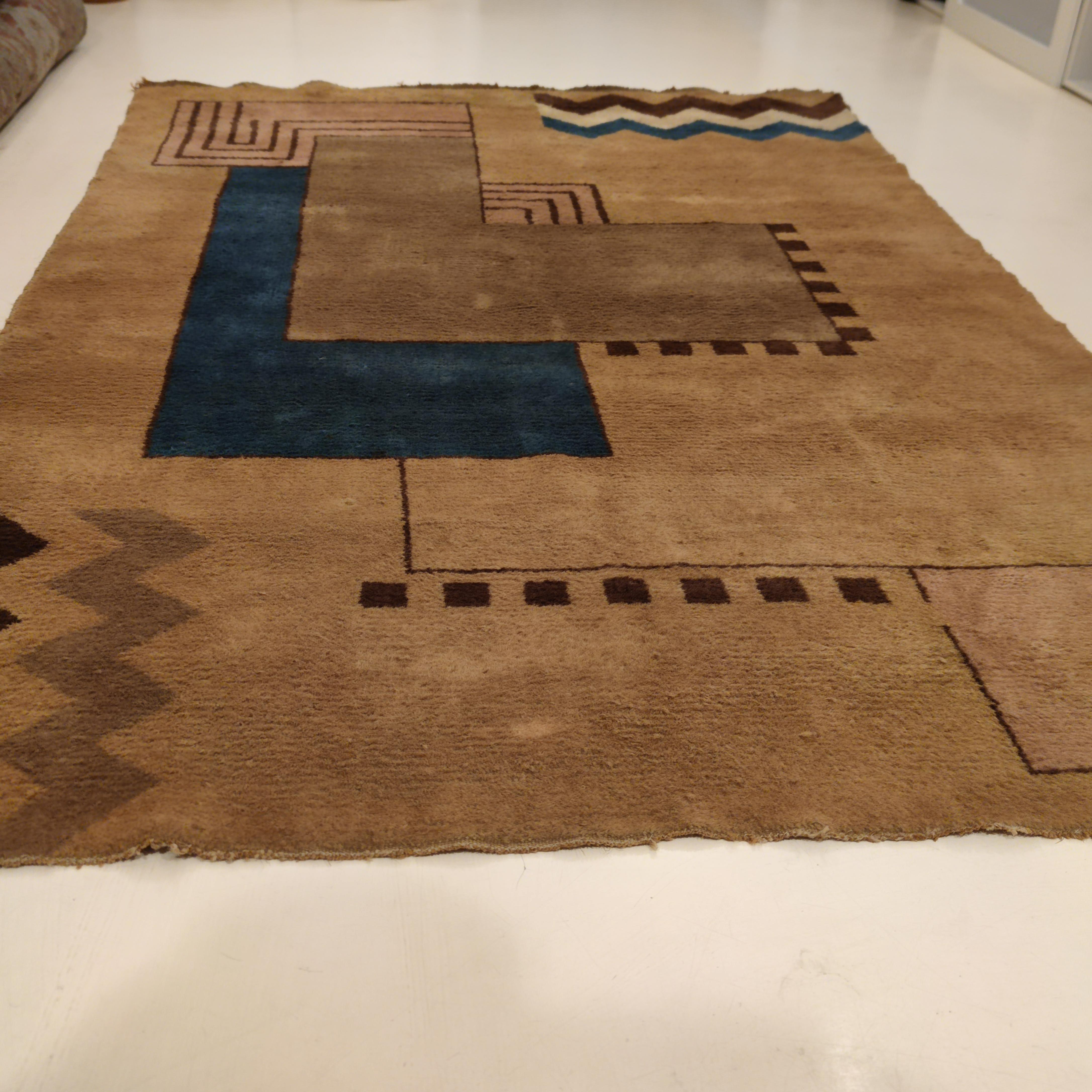 Antique French Art Deco Cubist Design Rug Attributed to Ivan da Silva Bruhns For Sale 1