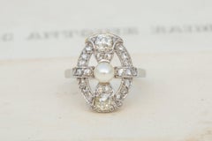 Antique French Art Deco Diamond Ring Platinum Old Cut Unusual Engagement