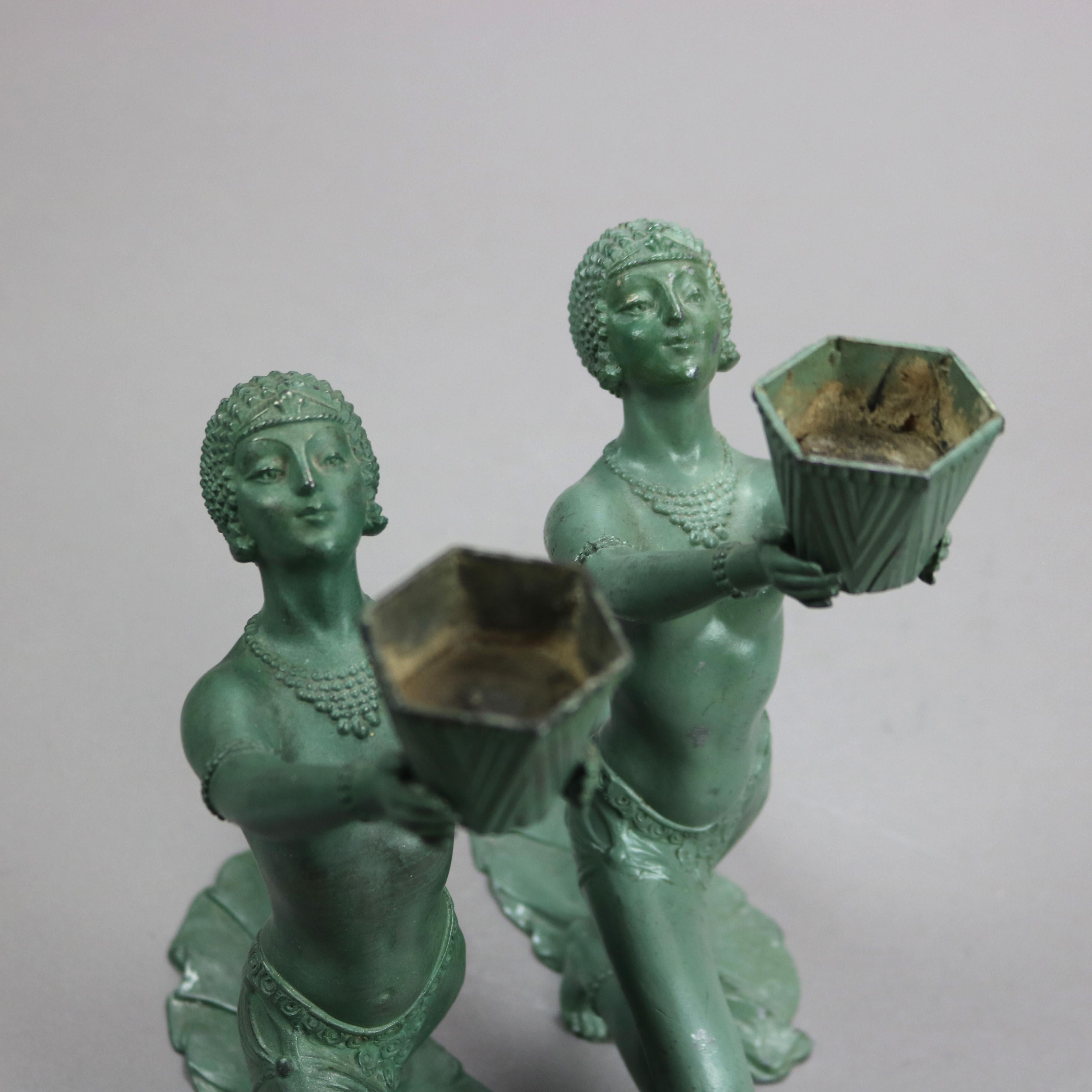 Antique French Art Deco Egyptian Figural Metal Incense Burners by Vantines c1930 1