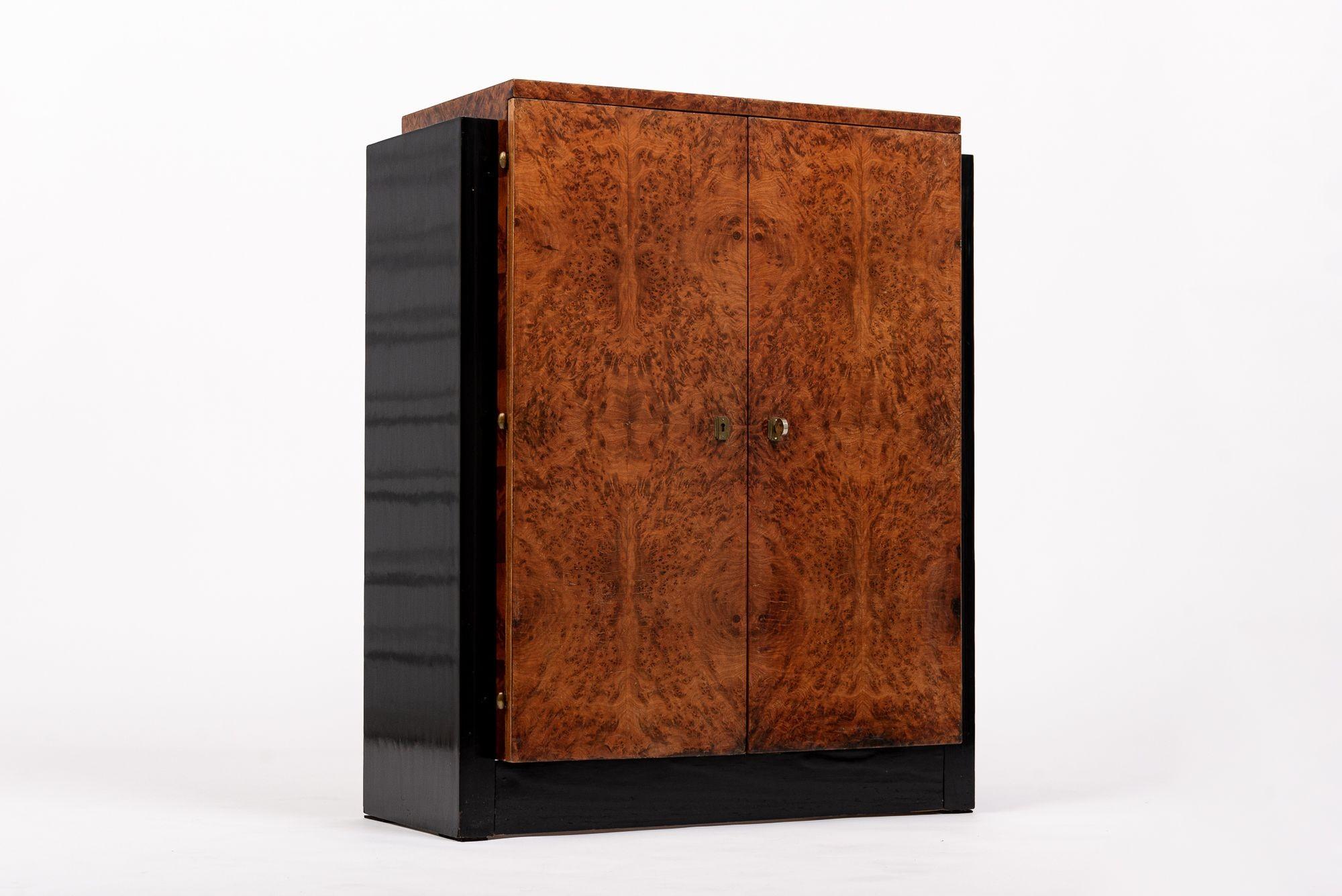 Antique French Art Deco Elm Burl Wood Small Storage Cabinet, 1930s In Good Condition In Detroit, MI