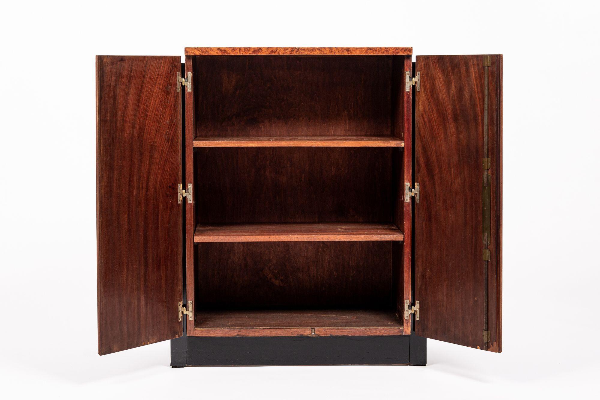 Mid-20th Century Antique French Art Deco Elm Burl Wood Small Storage Cabinet, 1930s