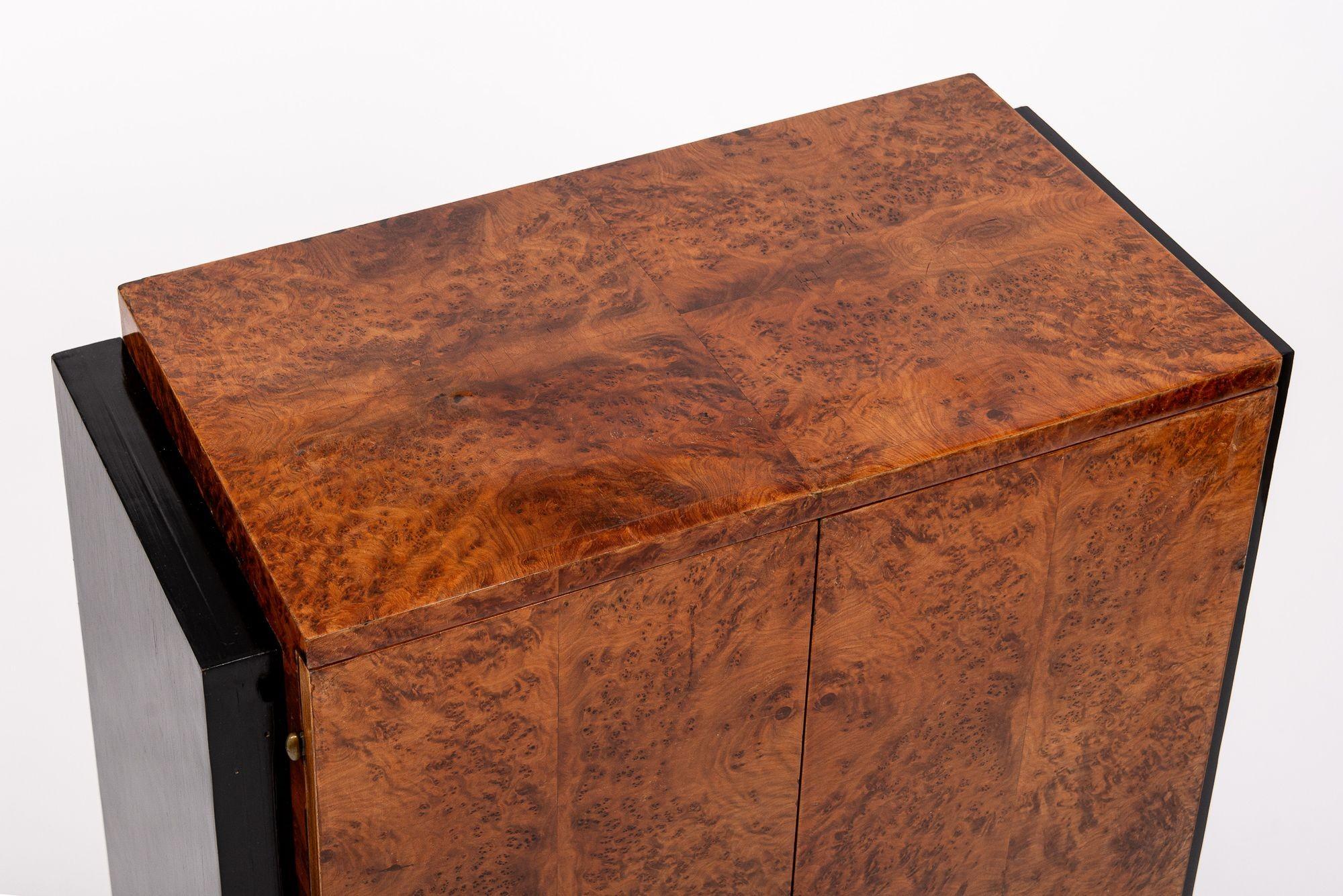 Antique French Art Deco Elm Burl Wood Small Storage Cabinet, 1930s 1