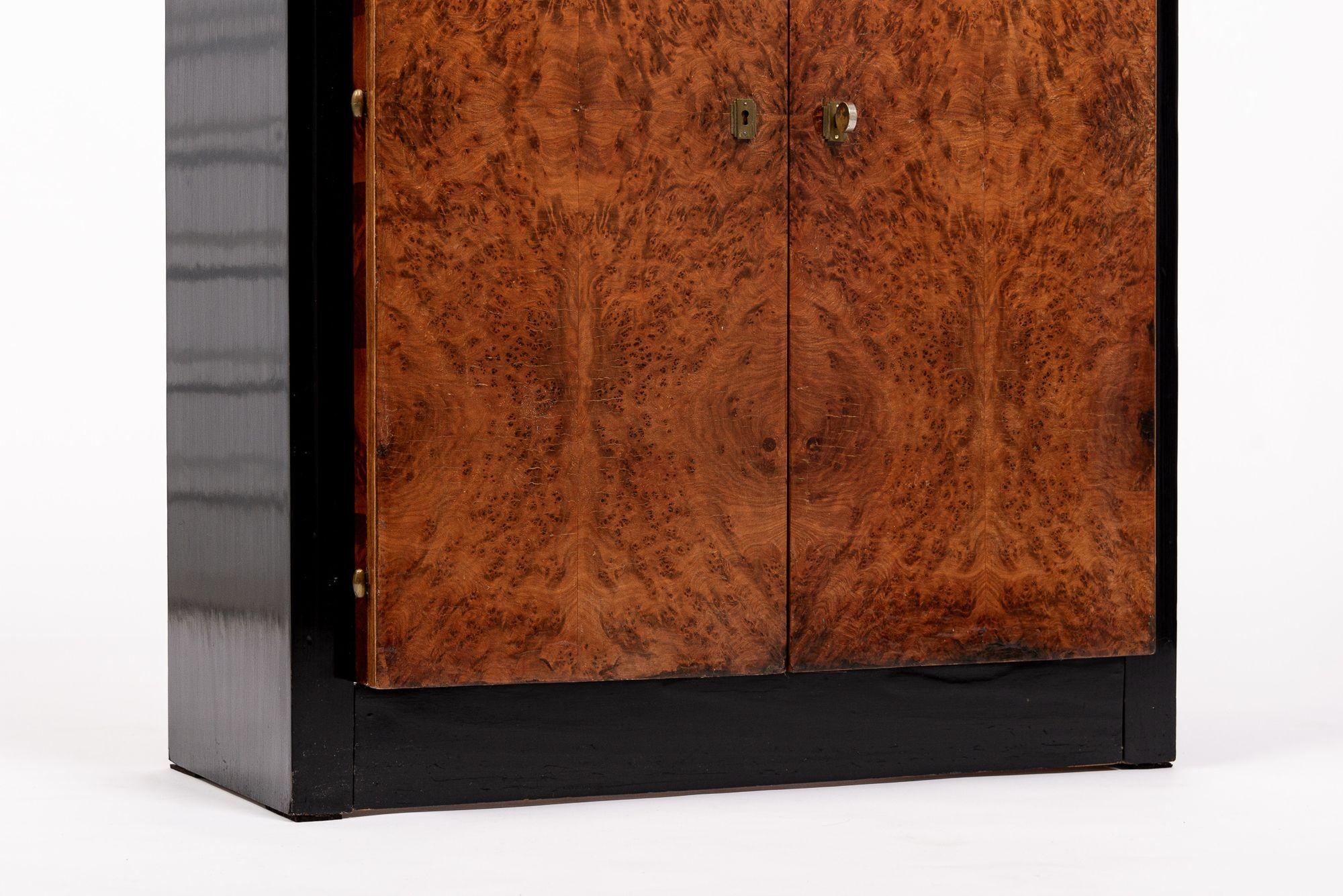 Antique French Art Deco Elm Burl Wood Small Storage Cabinet, 1930s 2