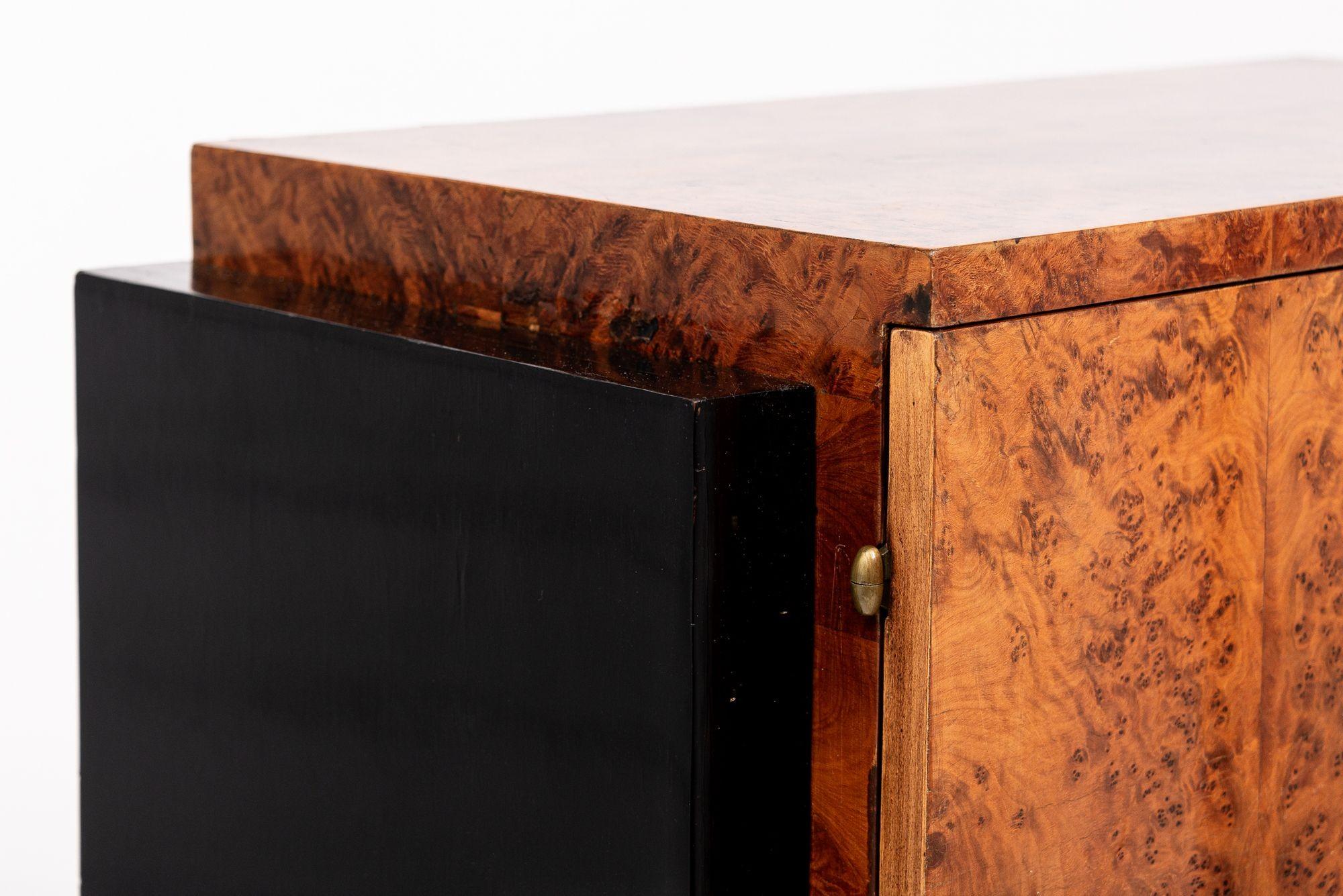 Antique French Art Deco Elm Burl Wood Small Storage Cabinet, 1930s 3