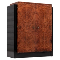 Antique French Art Deco Elm Burl Wood Small Storage Cabinet, 1930s