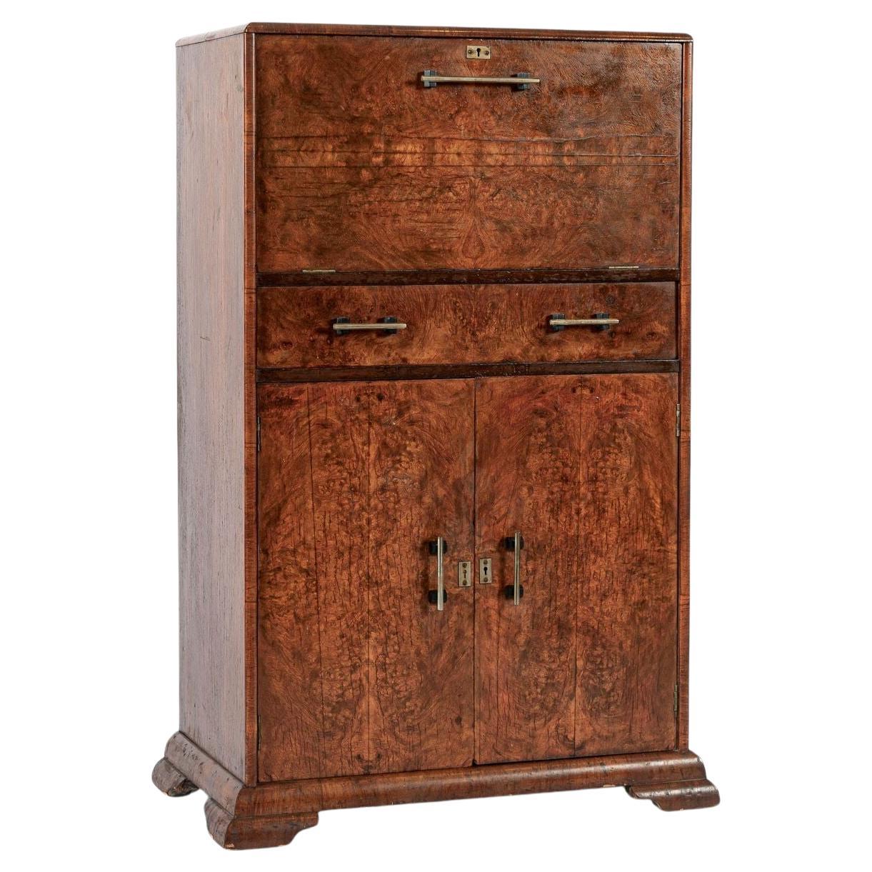 Antique French Art Deco Elm Wood Cabinet 1930s