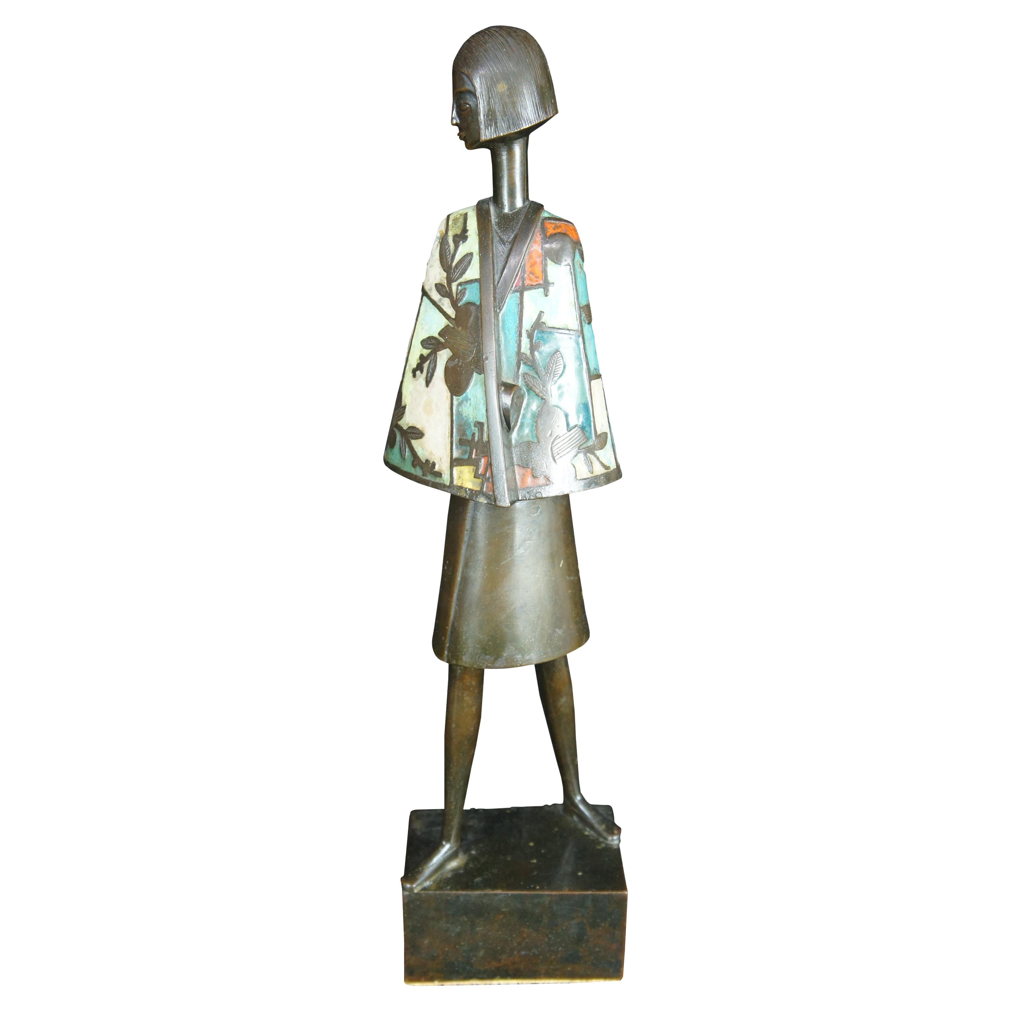 French Art Deco Bronze Sculpture Woman with Birds For Sale at 1stDibs