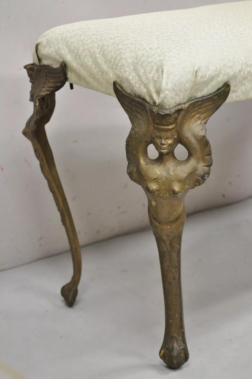 Antique French Art Deco Figural Bench With Cast Iron Winged Women Legs For Sale 5