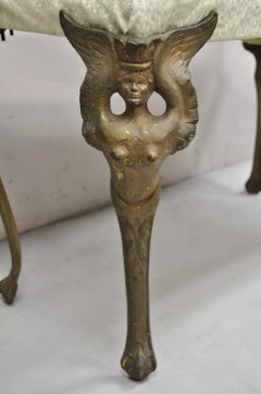 Antique French Art Deco Figural Bench With Cast Iron Winged Women Legs