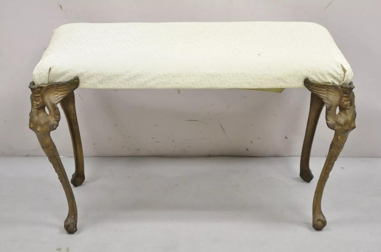 Unknown Antique French Art Deco Figural Bench With Cast Iron Winged Women Legs For Sale
