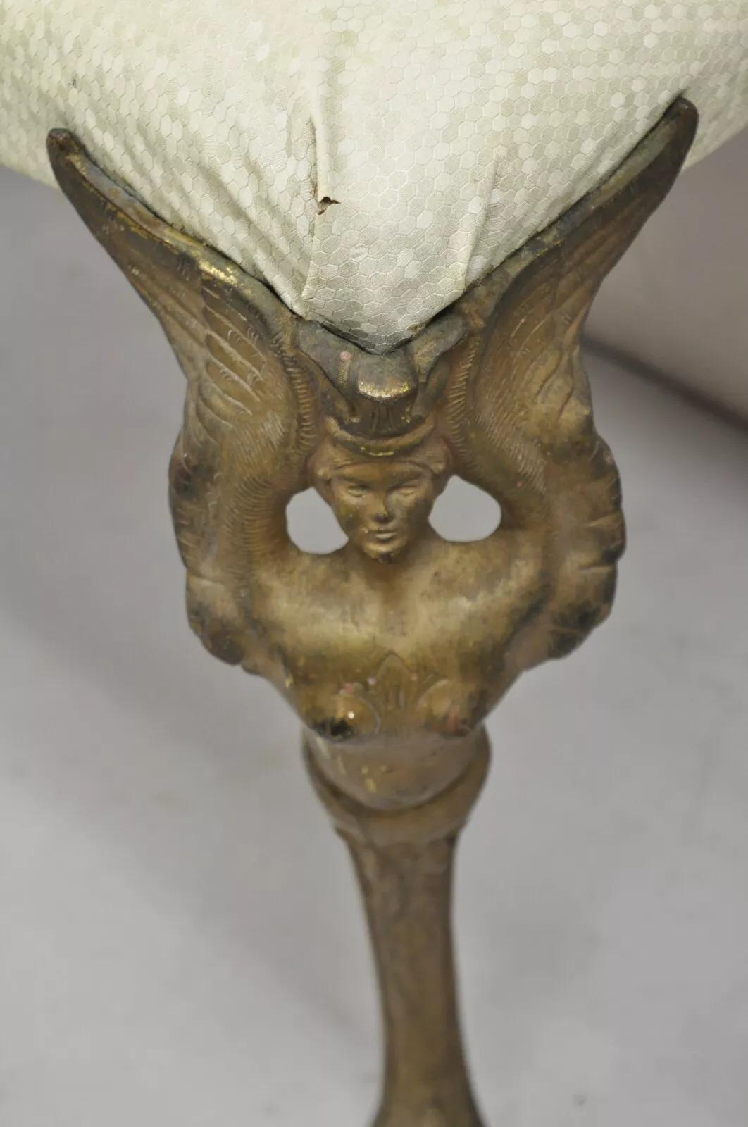 20th Century Antique French Art Deco Figural Bench With Cast Iron Winged Women Legs For Sale