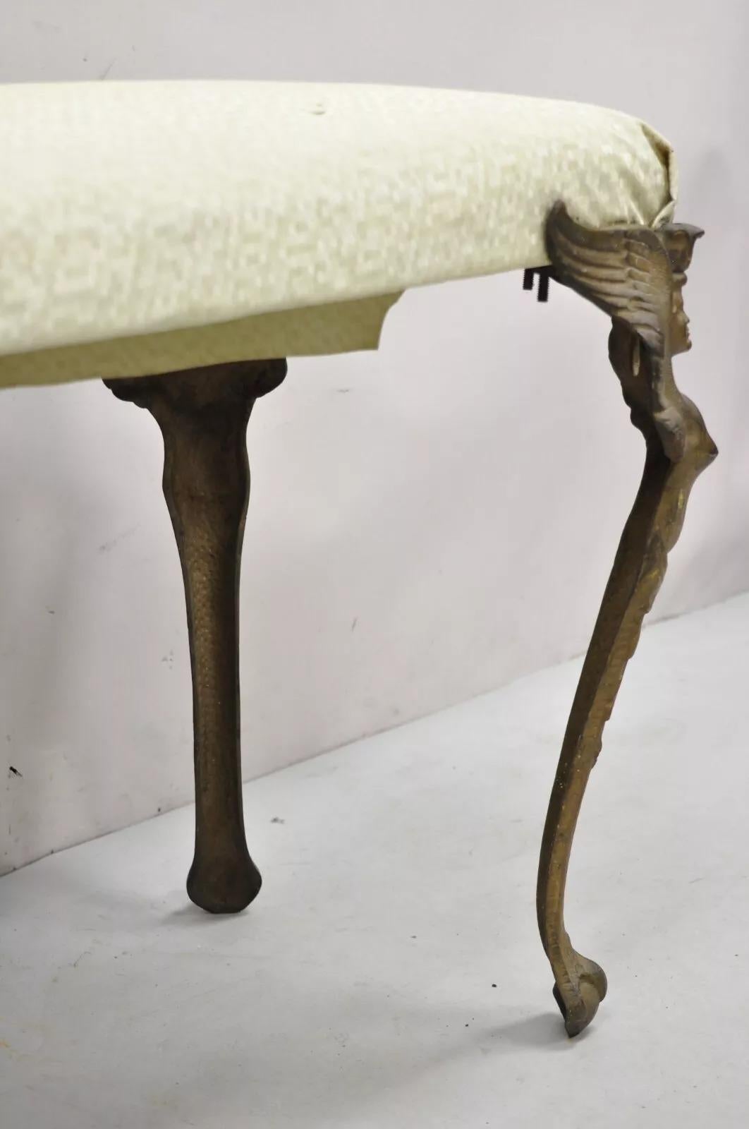 Antique French Art Deco Figural Bench With Cast Iron Winged Women Legs For Sale 3