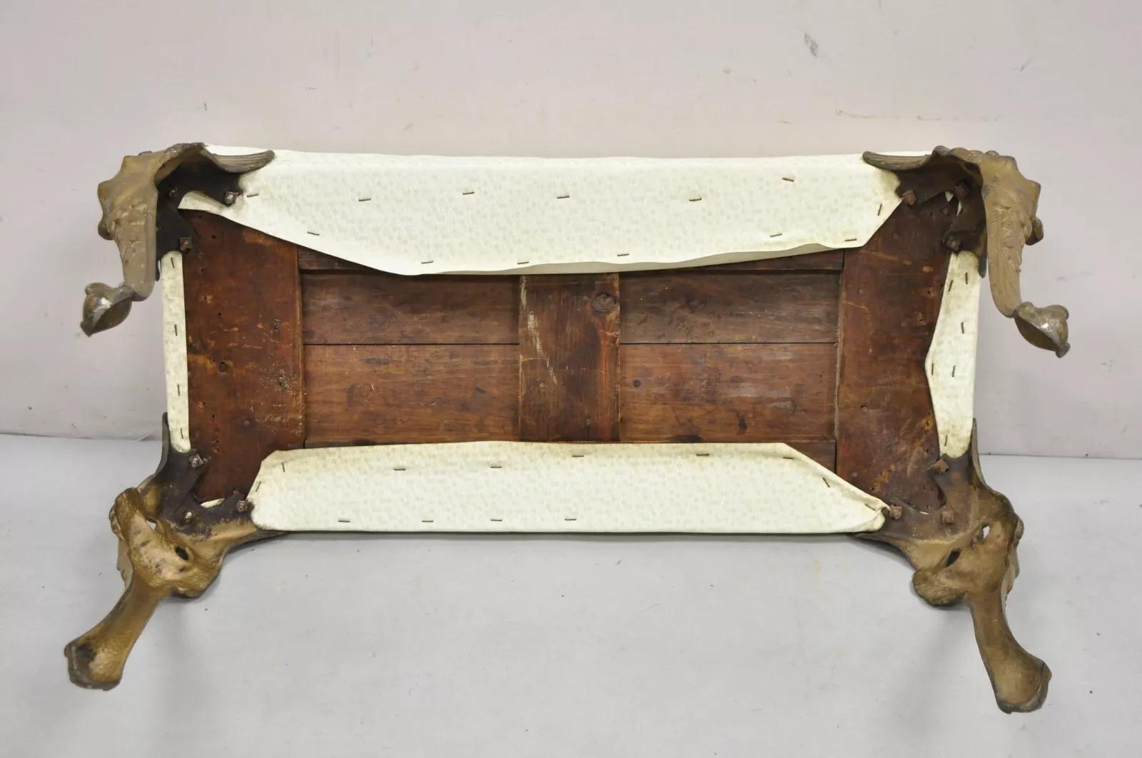 Antique French Art Deco Figural Bench With Cast Iron Winged Women Legs For Sale 4