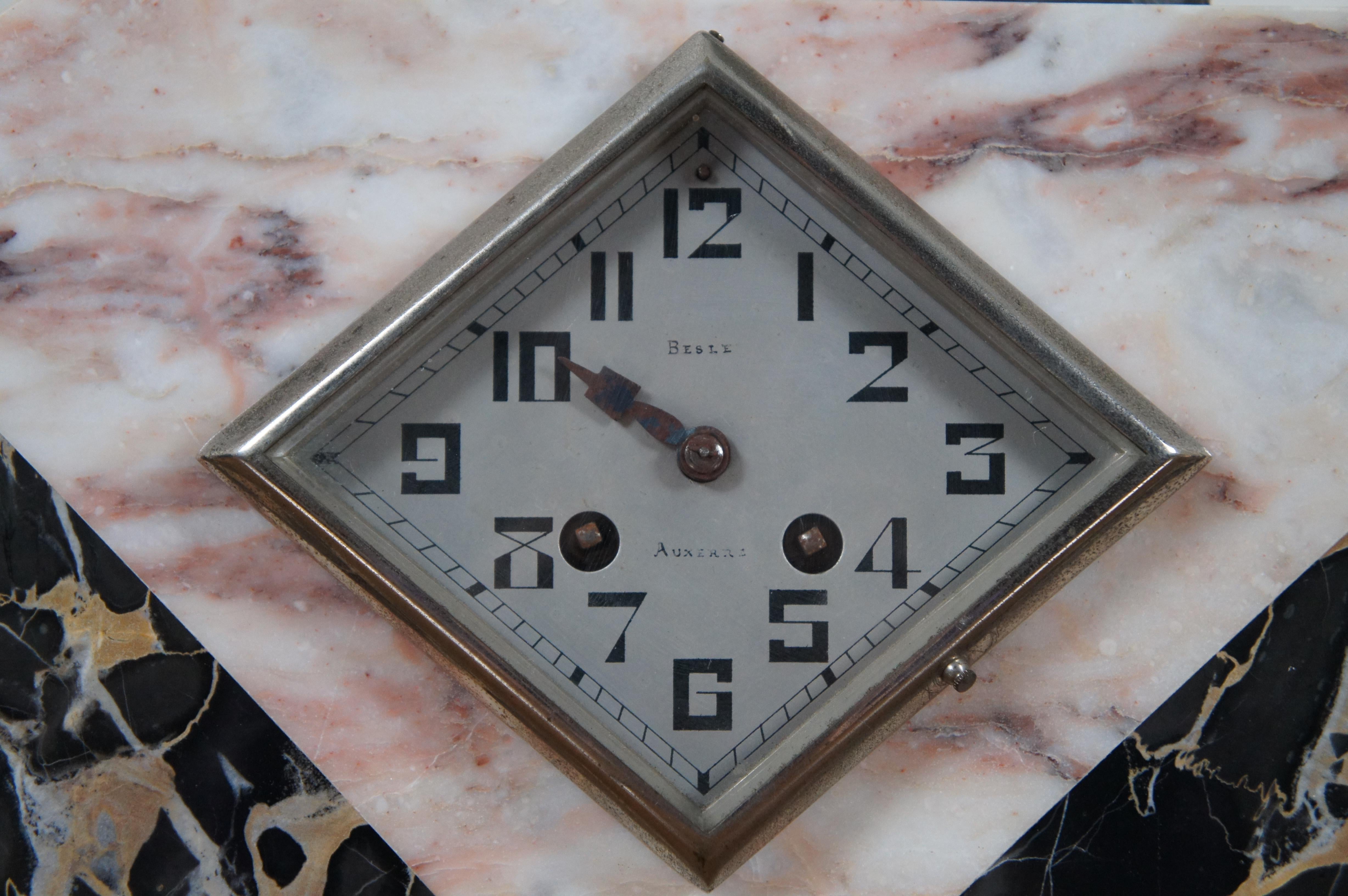 Ancienne Horloge de bureau Art Déco Française Figurale Fille en Bronze avec Orbe Marbre 15