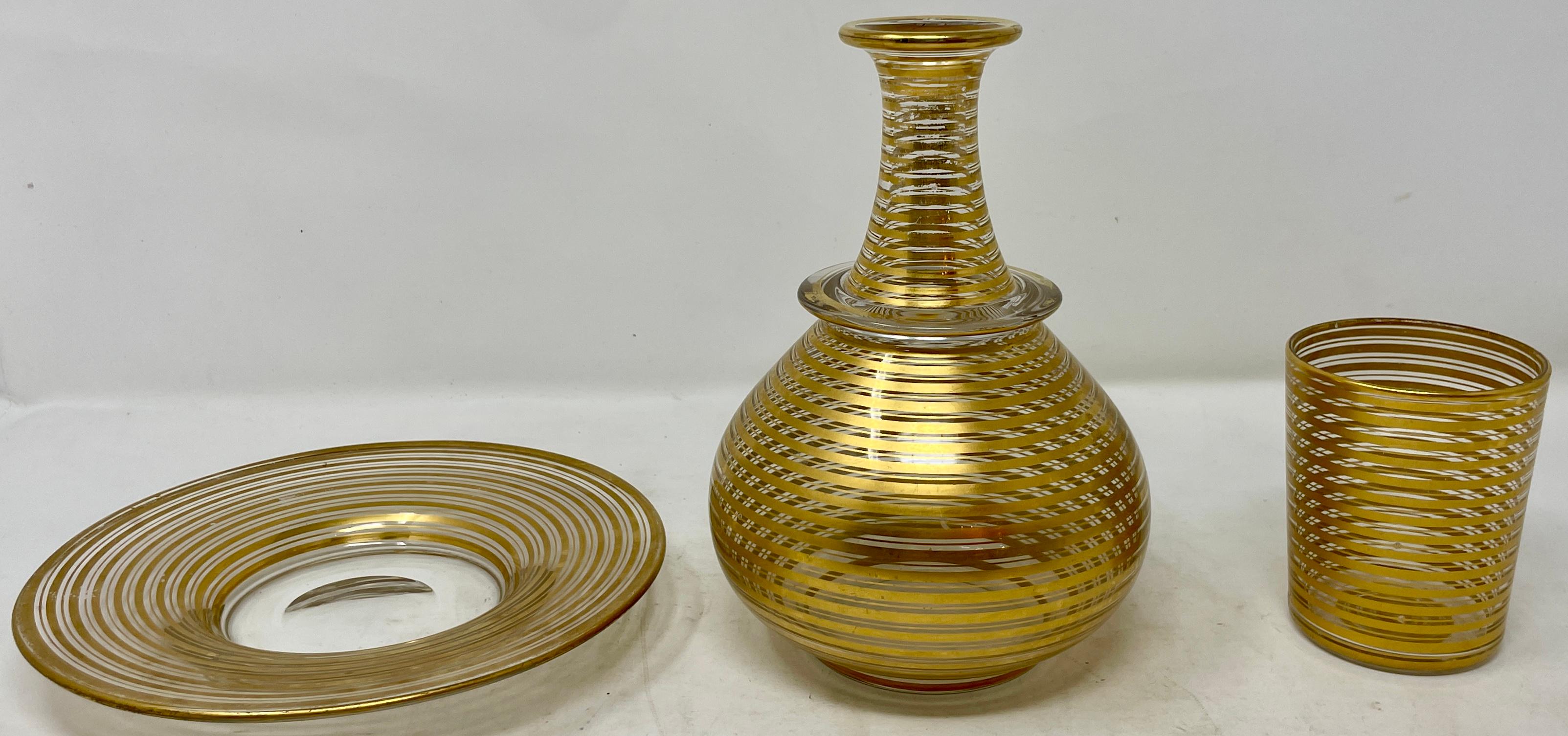 Antique French Art Deco Gold-Leaf Bedside Carafe, Glass & Tray, circa 1920-1930 6