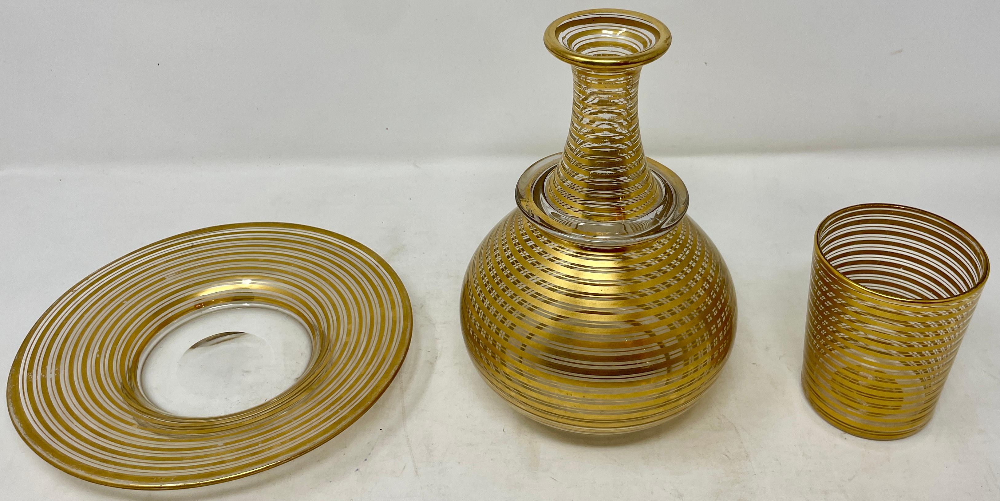 Antique French Art Deco Gold-Leaf Bedside Carafe, Glass & Tray, circa 1920-1930 7