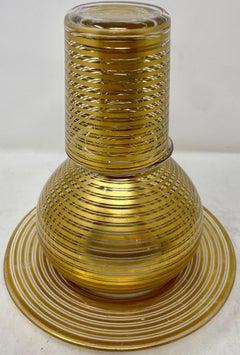 Antique French Art Deco Gold-Leaf Bedside Carafe, Glass & Tray, circa 1920-1930