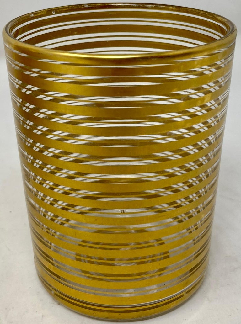 Antique French Art Deco GoldLeaf Bedside Carafe, Glass and Tray, circa