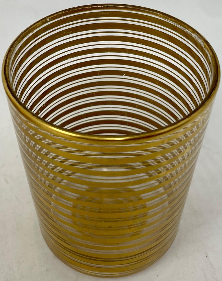 Antique French Art Deco GoldLeaf Bedside Carafe, Glass and Tray, circa