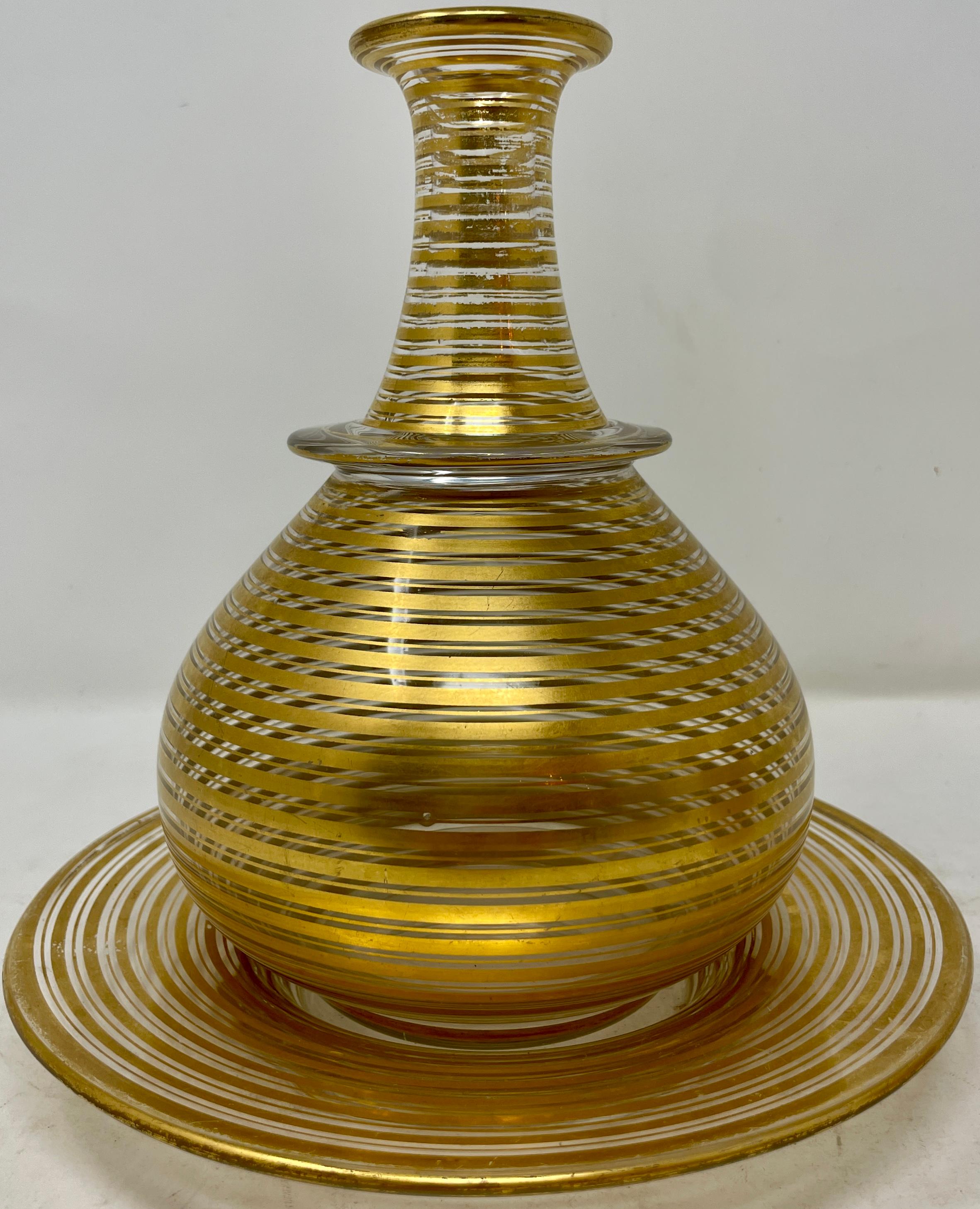 Antique French Art Deco Gold-Leaf Bedside Carafe, Glass & Tray, circa 1920-1930 1