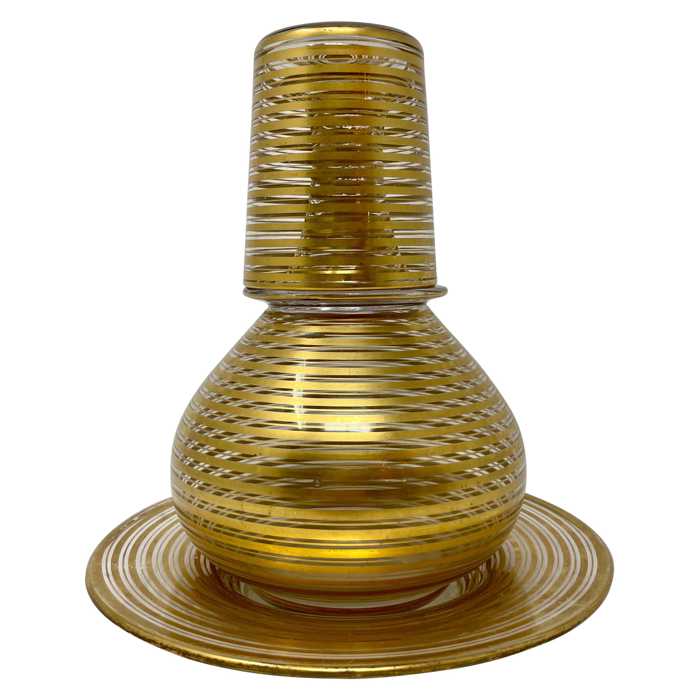 Antique French Art Deco Gold-Leaf Bedside Carafe, Glass 
Tray, circa 1920-1930