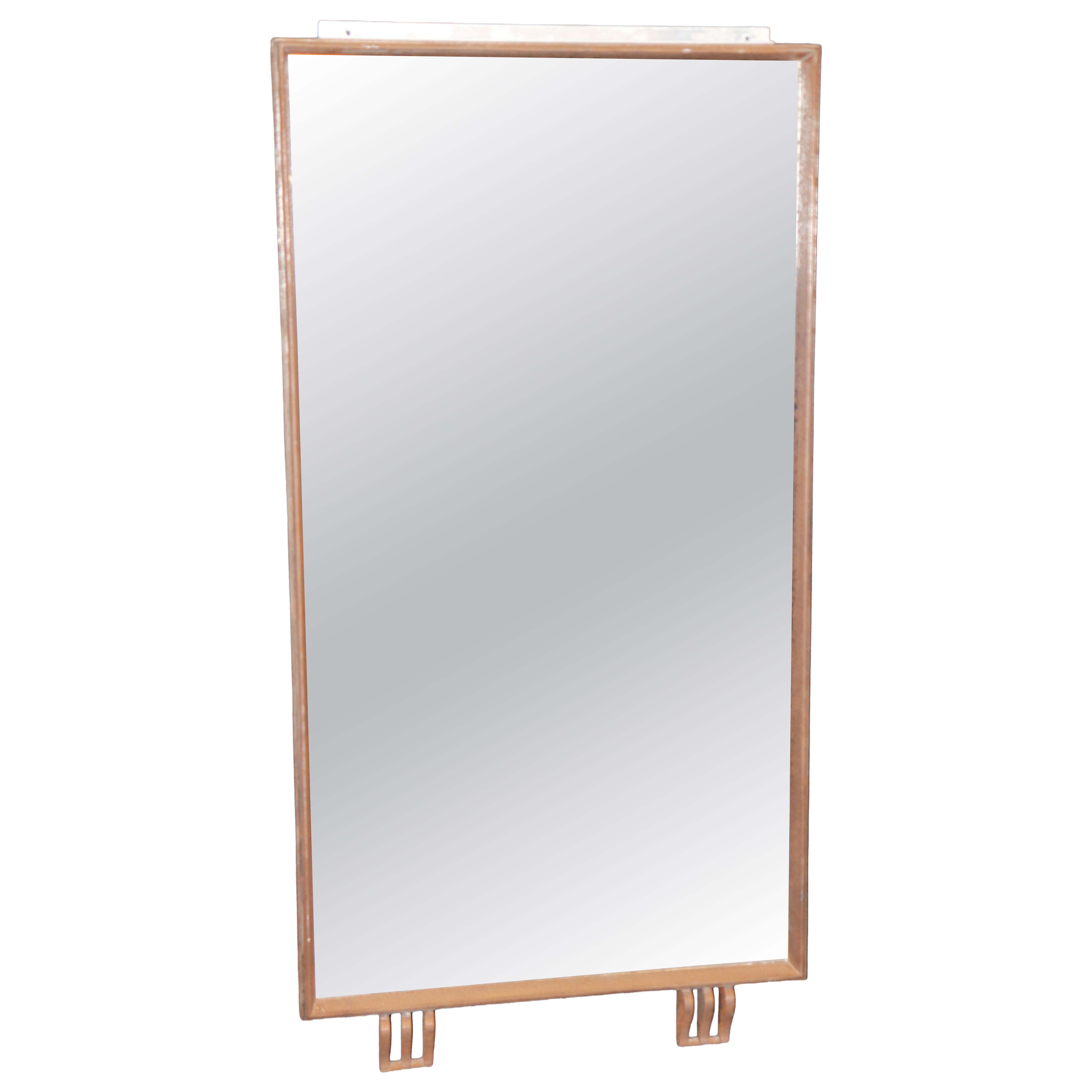 Antique French Art Deco Heavy Metal Mirror C. 1930's