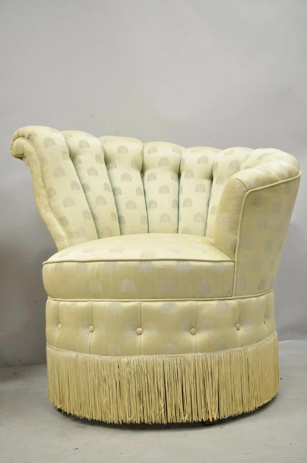 Antique French Art Deco Hollywood Regency Channel Back Club Lounge Chairs - Pair en vente 3