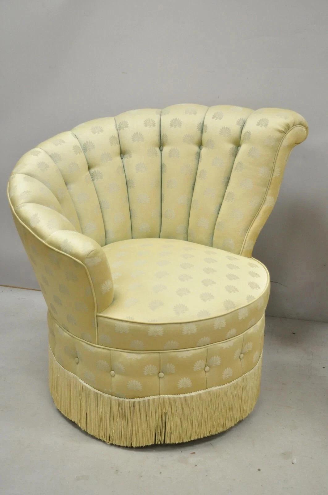 Art déco Antique French Art Deco Hollywood Regency Channel Back Club Lounge Chairs - Pair en vente