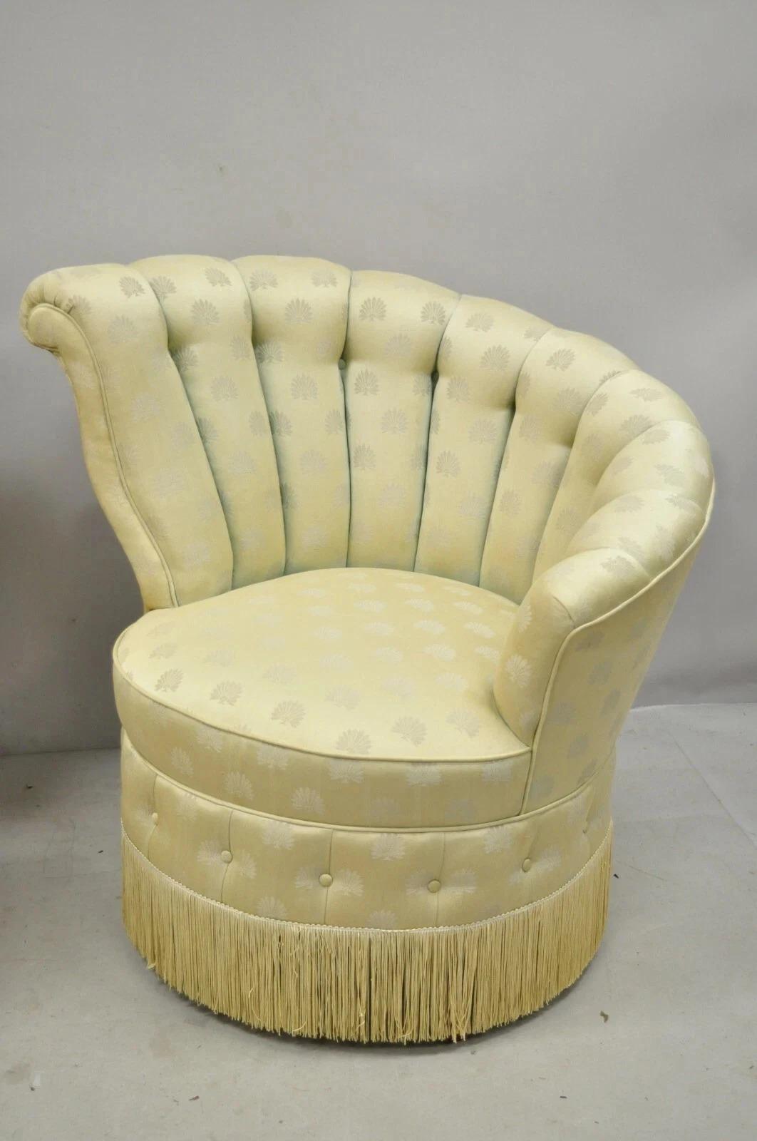 Inconnu Antique French Art Deco Hollywood Regency Channel Back Club Lounge Chairs - Pair en vente