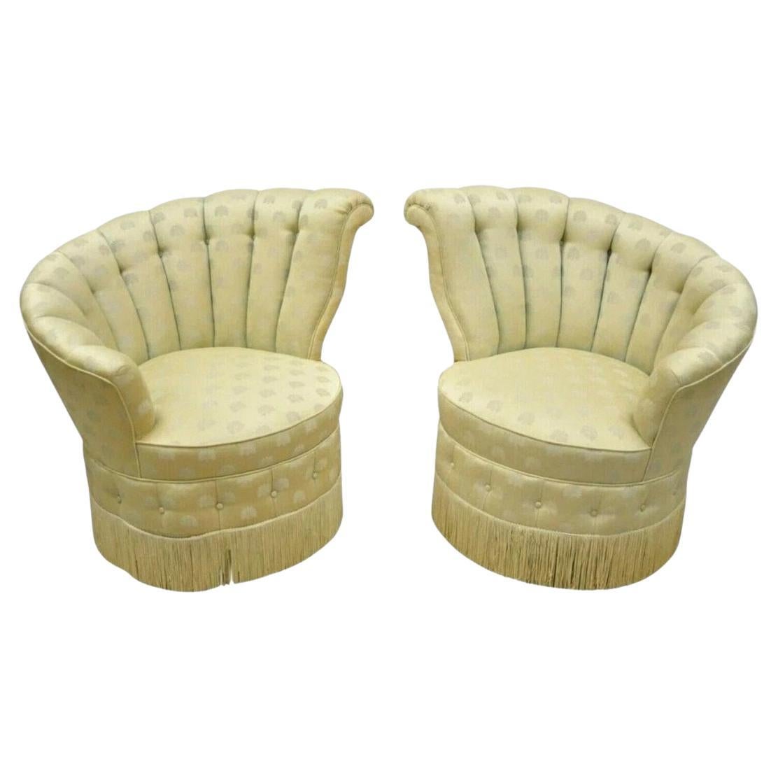 Antique French Art Deco Hollywood Regency Channel Back Club Lounge Chairs - Pair