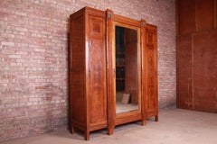 Antique French Art Deco Inlaid Mahogany Mirrored Knockdown Armoire, circa 1920s