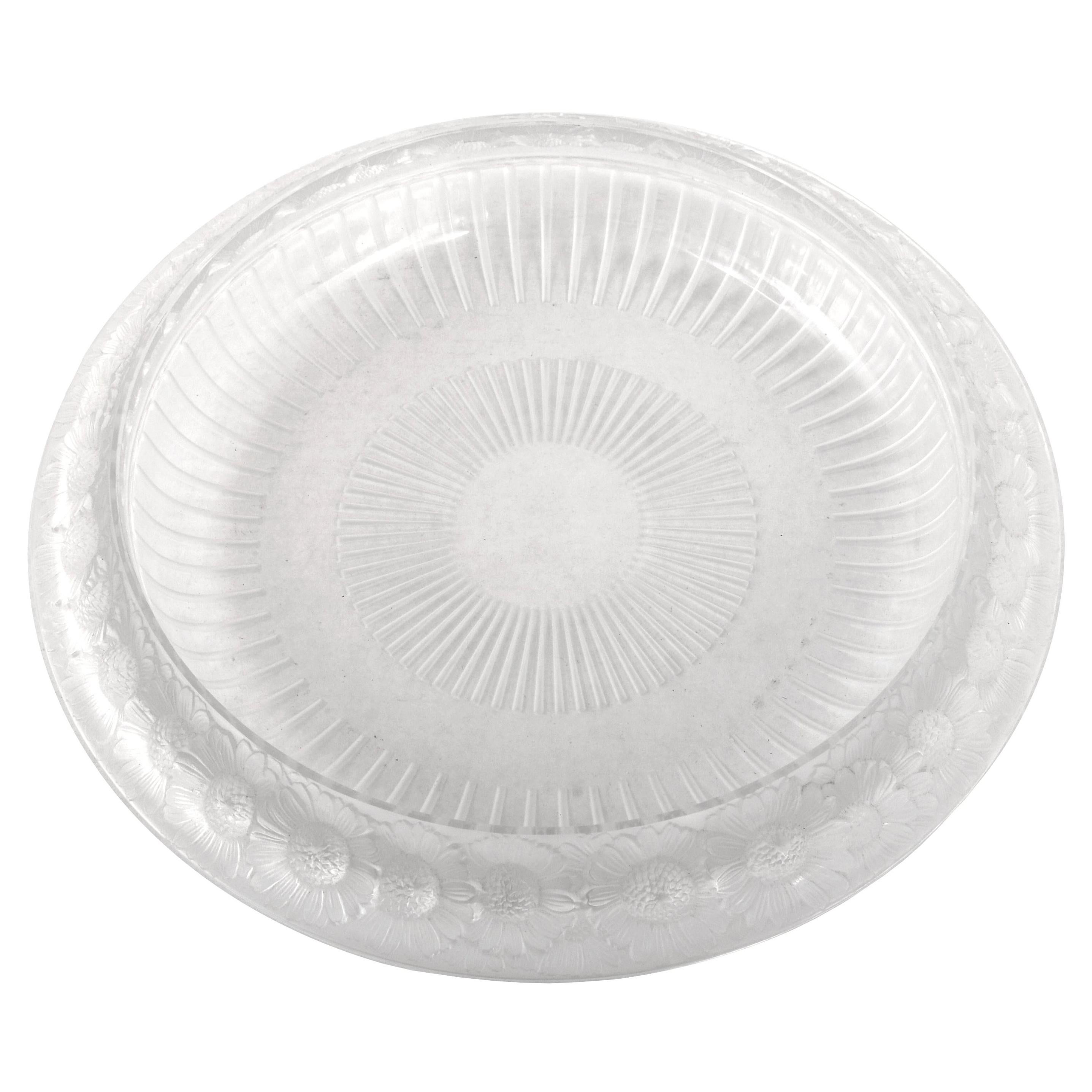 Antique French Art Deco Large Crystal Glass "Marguerites" Bowl by Lalique, 1930s For Sale