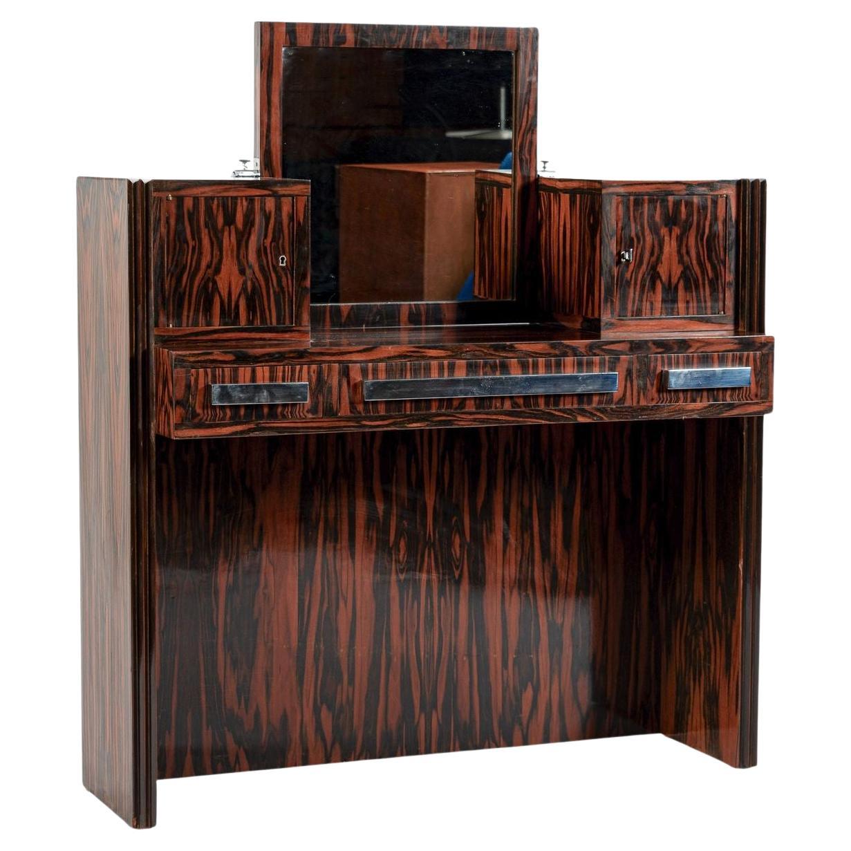 Antiguo tocador francés Art Déco de ébano de Macassar de Georges Champion (attr) en venta