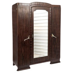 Vintage French Art Deco Macassar Ebony Wood Armoire Cabinet 1940s