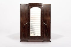 Antique French Art Deco Macassar Ebony Wood Wardrobe Armoire Cabinet, 1940s
