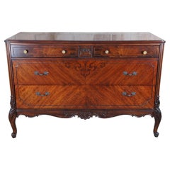 French Art Deco Mahogany Marquetry Inlay Lowboy Buffet Sideboard Chest