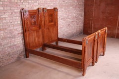 Antique French Art Deco Mahogany Queen Size Bed, circa 1920s